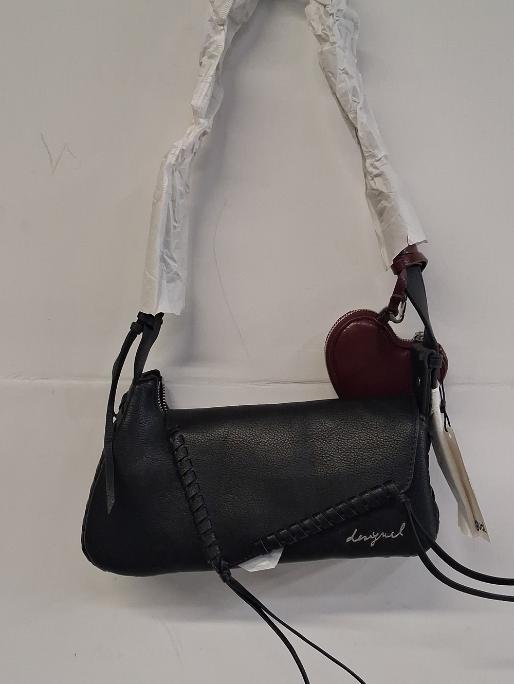 Desigual Black Crossbody Bag with Burgundy Heart Pouch